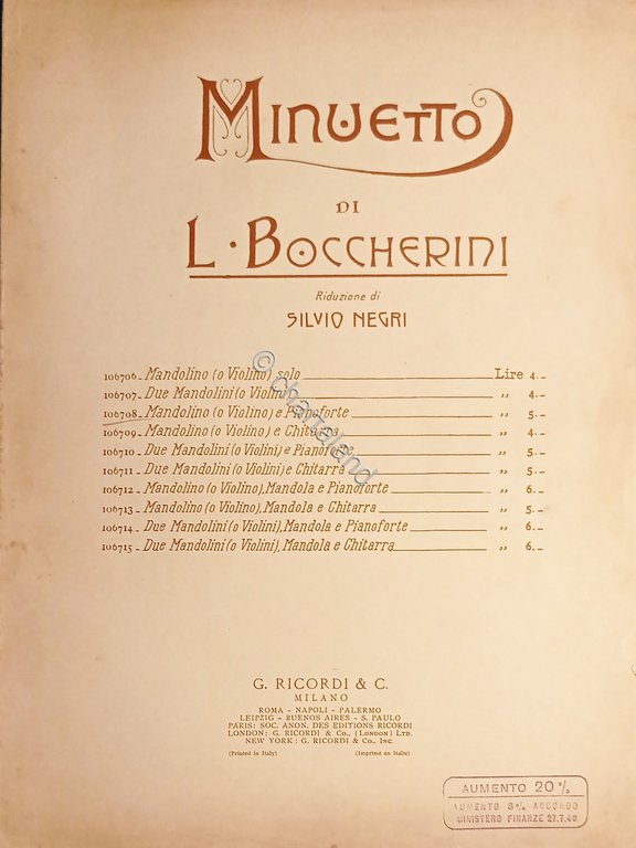 Spartiti - Minuetto di L. Boccherini - Mandolino ( o …