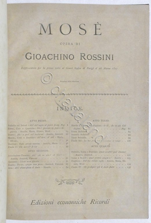 Spartiti - Mosè - Opera di Gioachino Rossini - ed. …