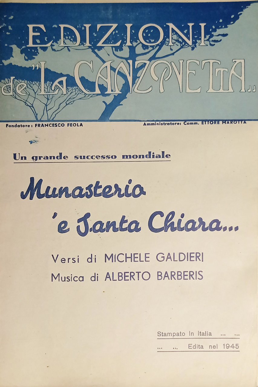 Spartiti - Munasterio 'e Santa Chiara per Canto, Mandolino o … | Immagine principale