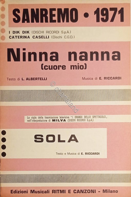 Spartiti - Ninna nanna (Cuore mio) - Sola - E. …
