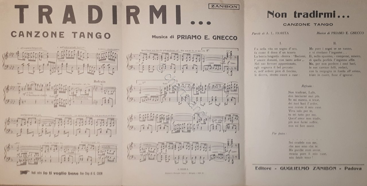 Spartiti - Non tradirmi - Canzone Tango di Priamo e. … | Immagine principale