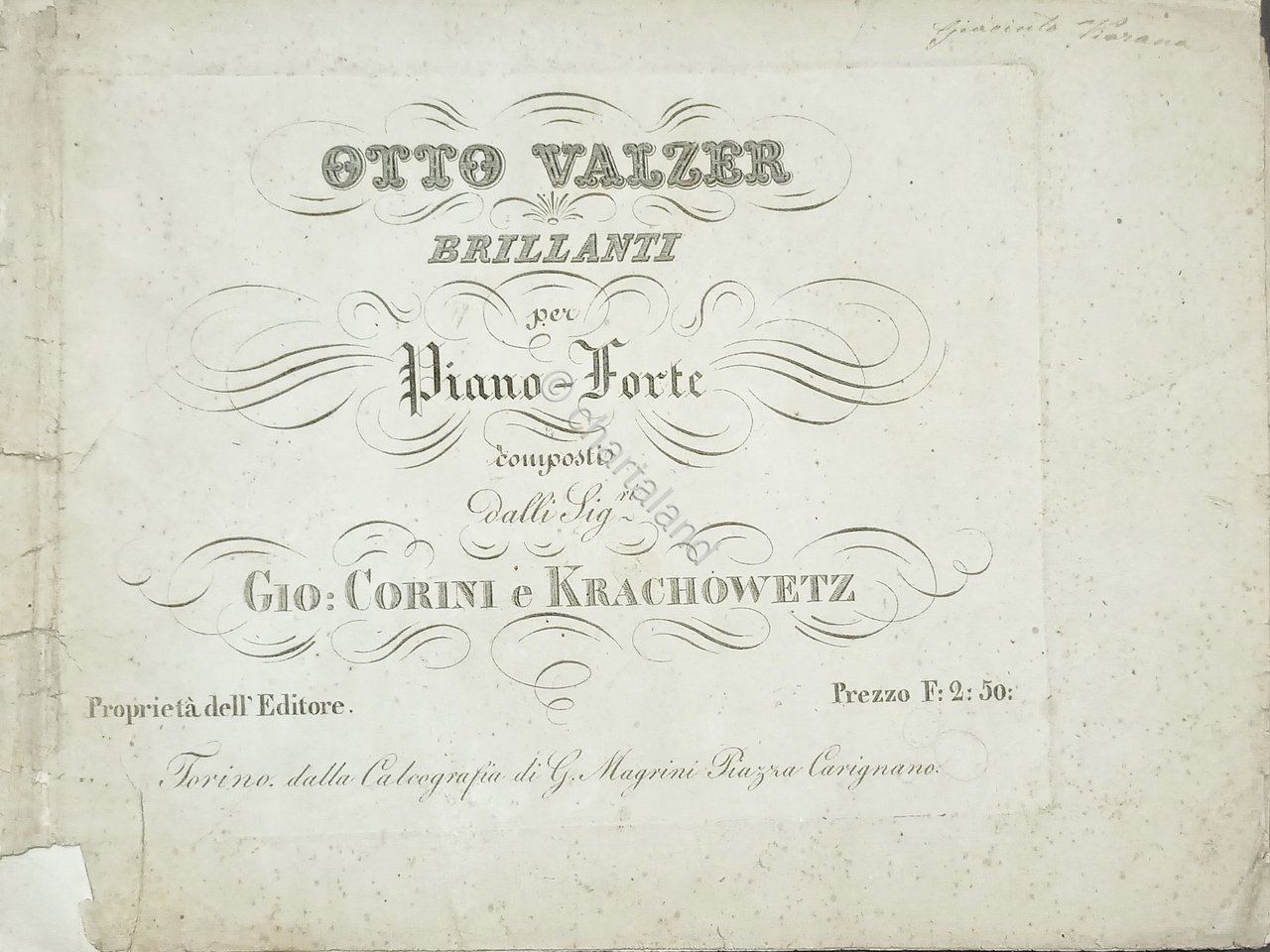 Spartiti - Otto Valzer Brillanti per Pianoforte di Gio: Corini …