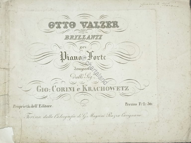 Spartiti - Otto Valzer Brillanti per Pianoforte di Gio: Corini …