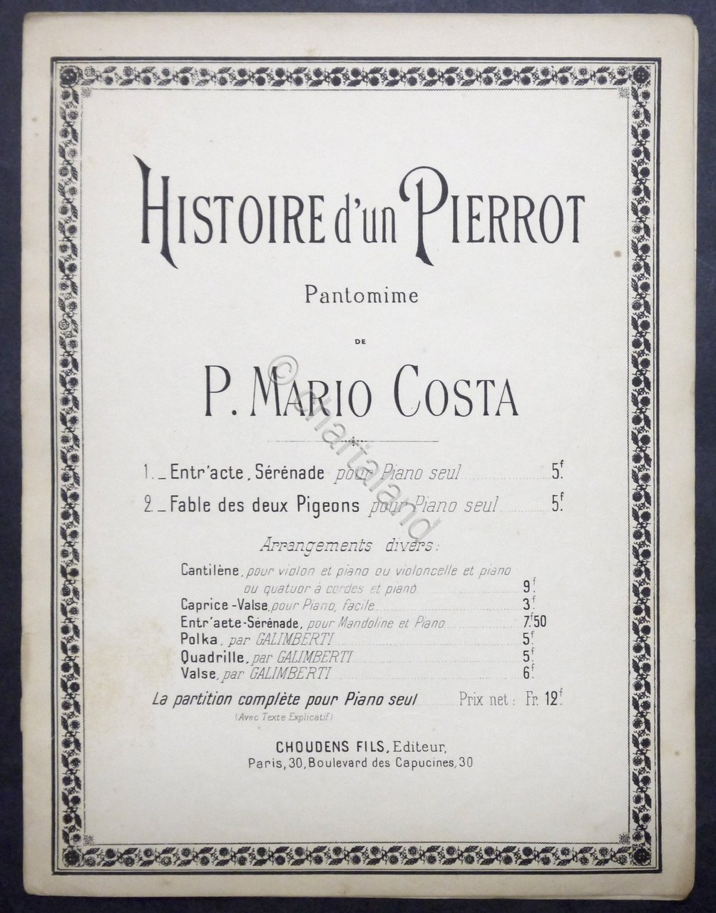 Spartiti - P. Mario Costa - Histoire d'un Pierrot: Entr' … | Immagine principale