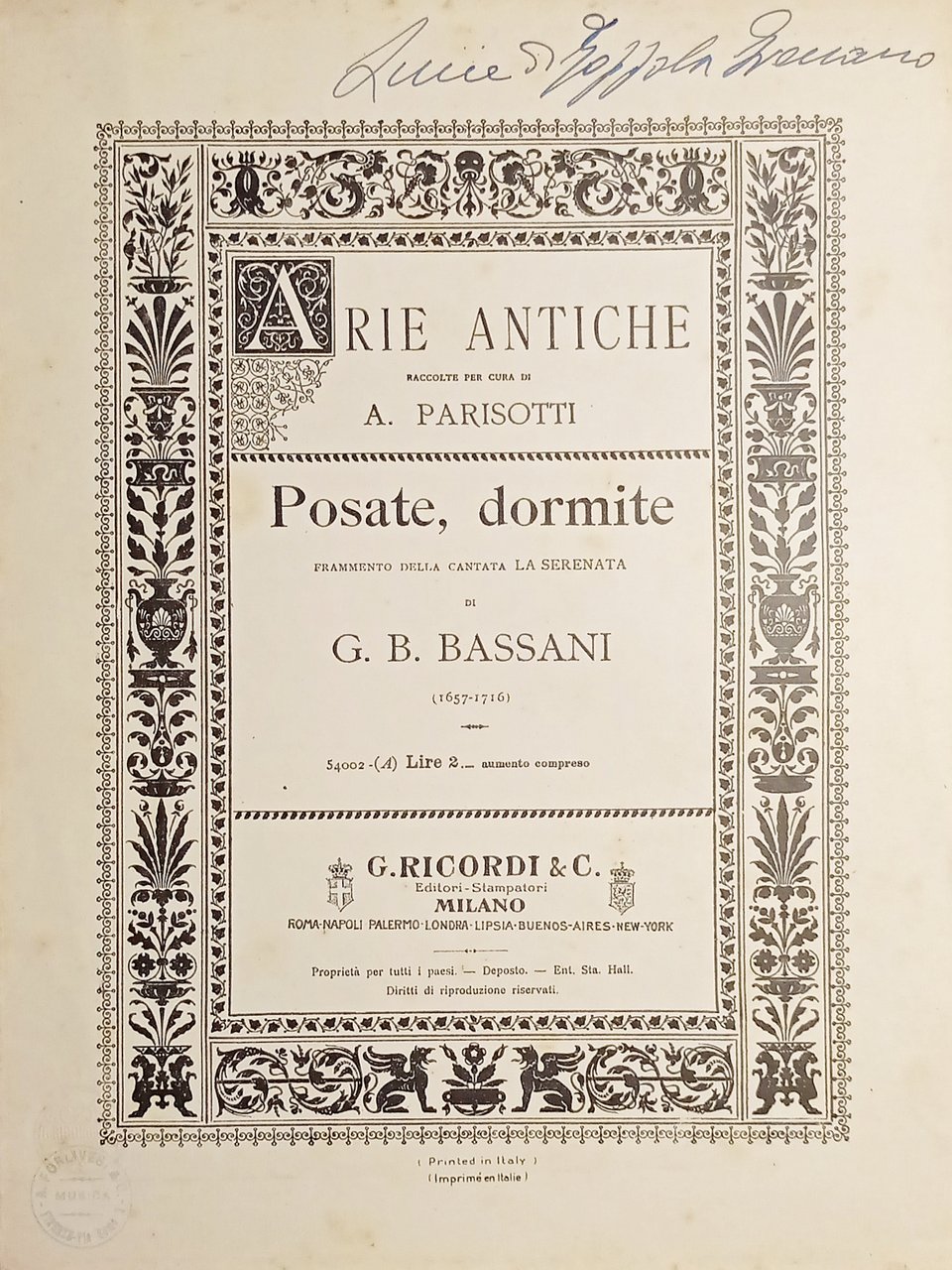 Spartiti - Posate, dormite - Frammento della Cantata La Serenata … | Immagine principale