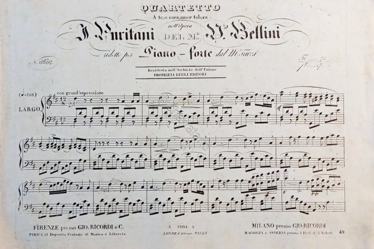 Spartiti - Quartetto nell'Opera I Puritani del V. Bellini per …