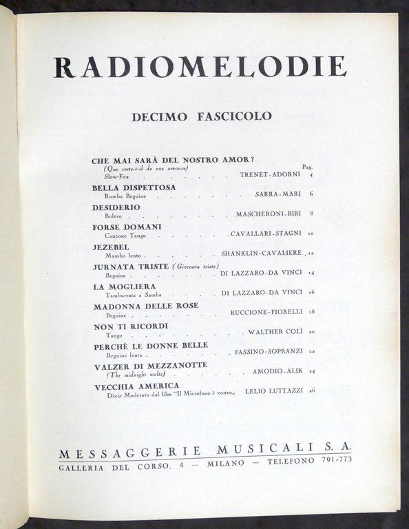 Spartiti - Radiomelodie - 10° fascicolo - ed. 1952 Messaggerie …