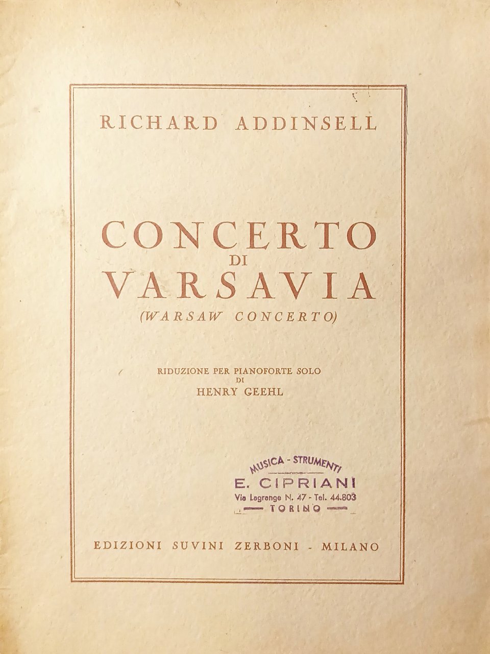 Spartiti - Richard Addinsell - Concerto di Varsavia per Pianoforte …