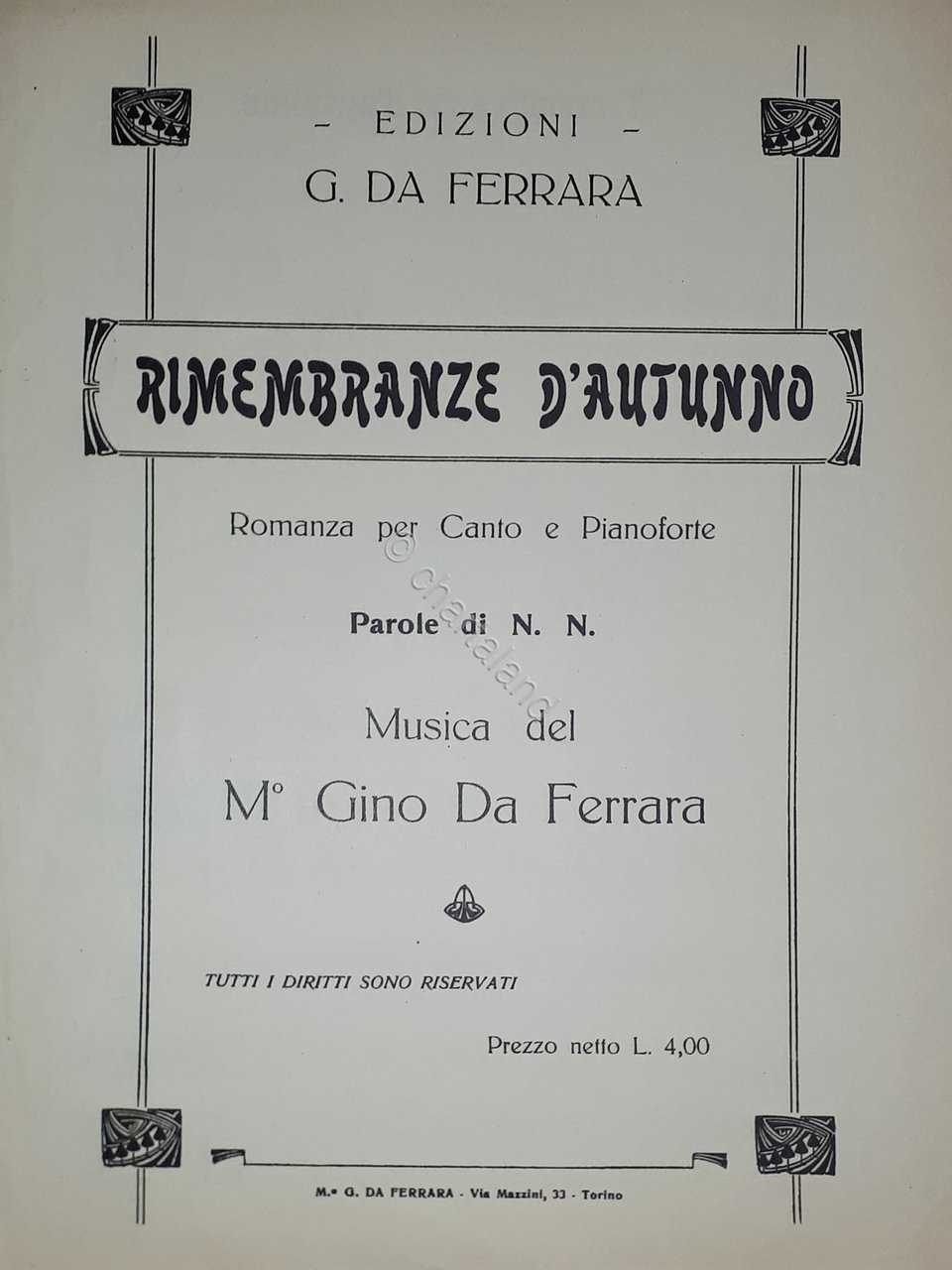 Spartiti - Rimembranze d'Autunno - Romanza per Canto e Pianoforte | Immagine principale