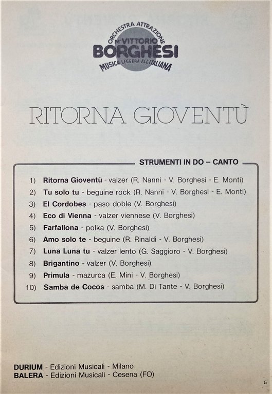 Spartiti - Ritorna Gioventù - Orchestra Attrazione Vittorio Borghesi - … | Immagine Gallery 2