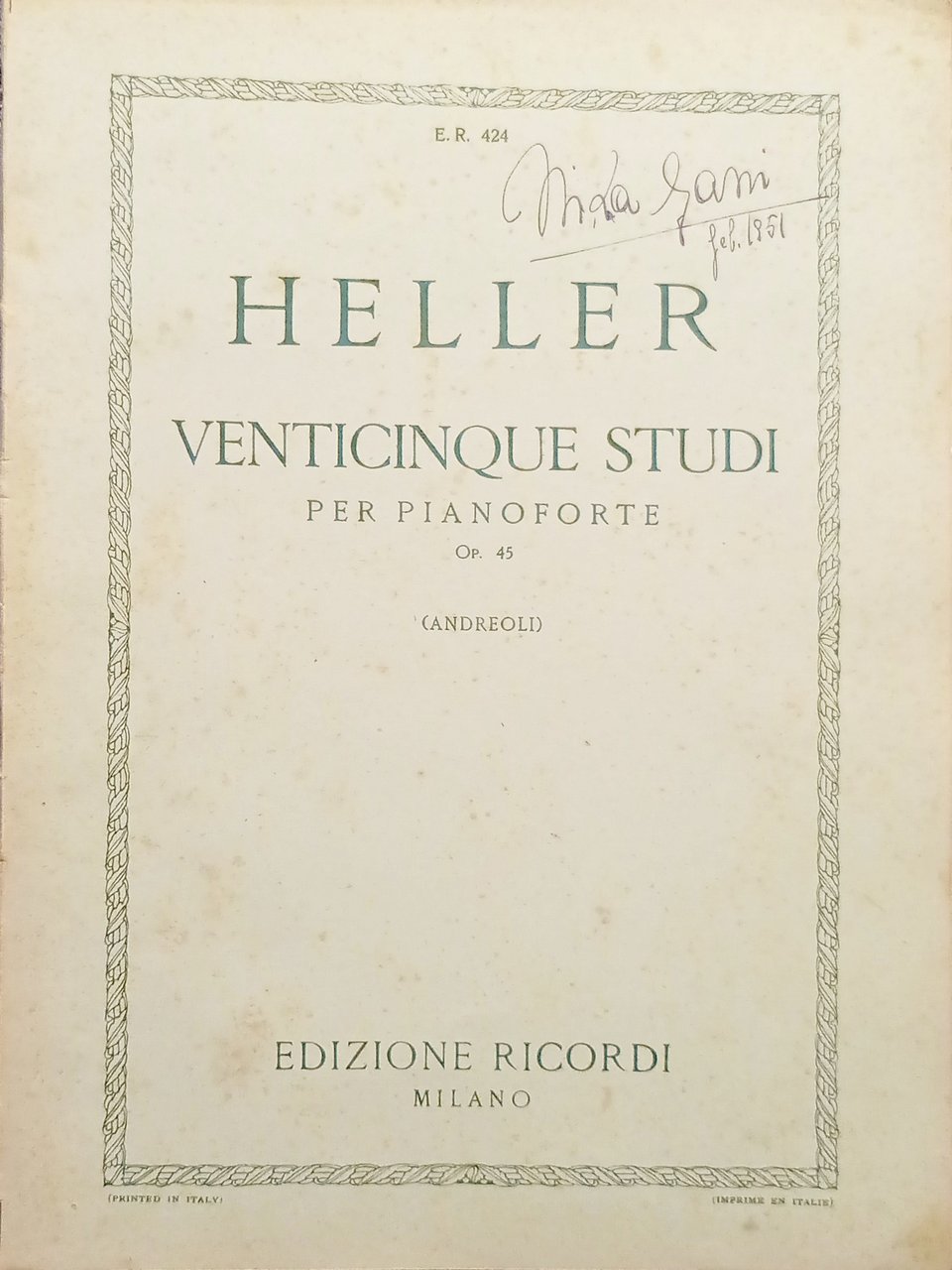 Spartiti - S. Heller - Venticinque Studi per Pianoforte Op. … | Immagine principale