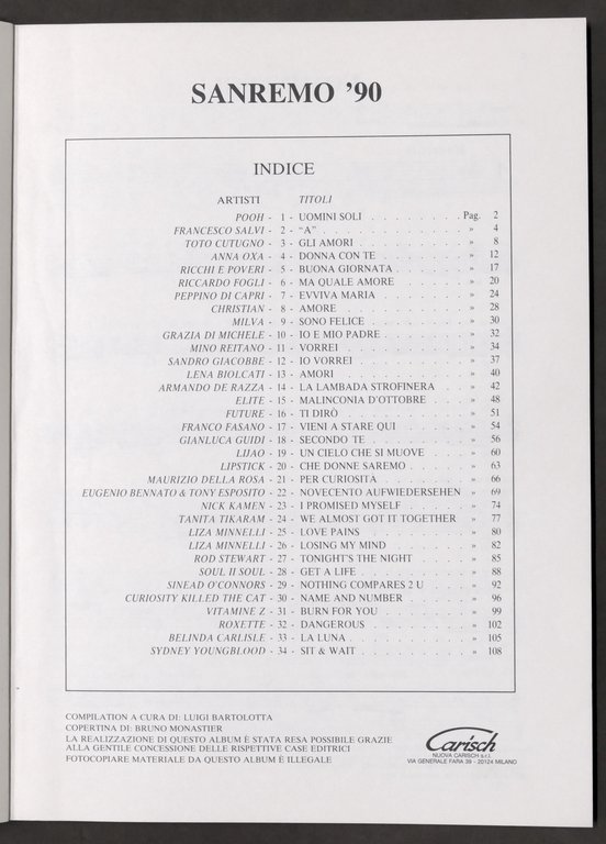 Spartiti - Sanremo '90 - Musiche e testi - ed. …