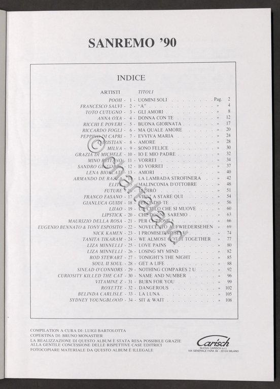 Spartiti - Sanremo '90 - Musiche e testi - ed. …