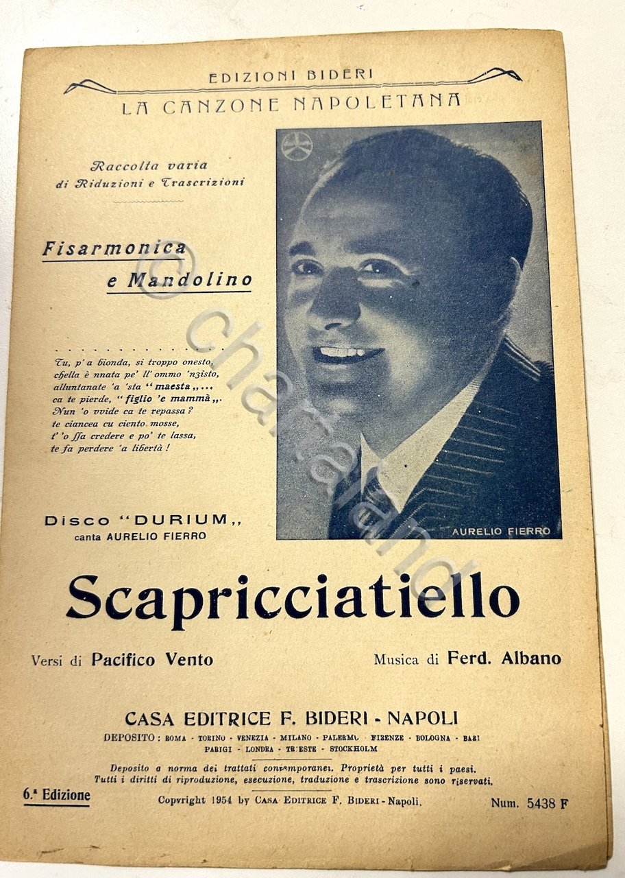 Spartiti - Scapricciatiello Musica F. Albano Fisarmonica mandolino anni '60