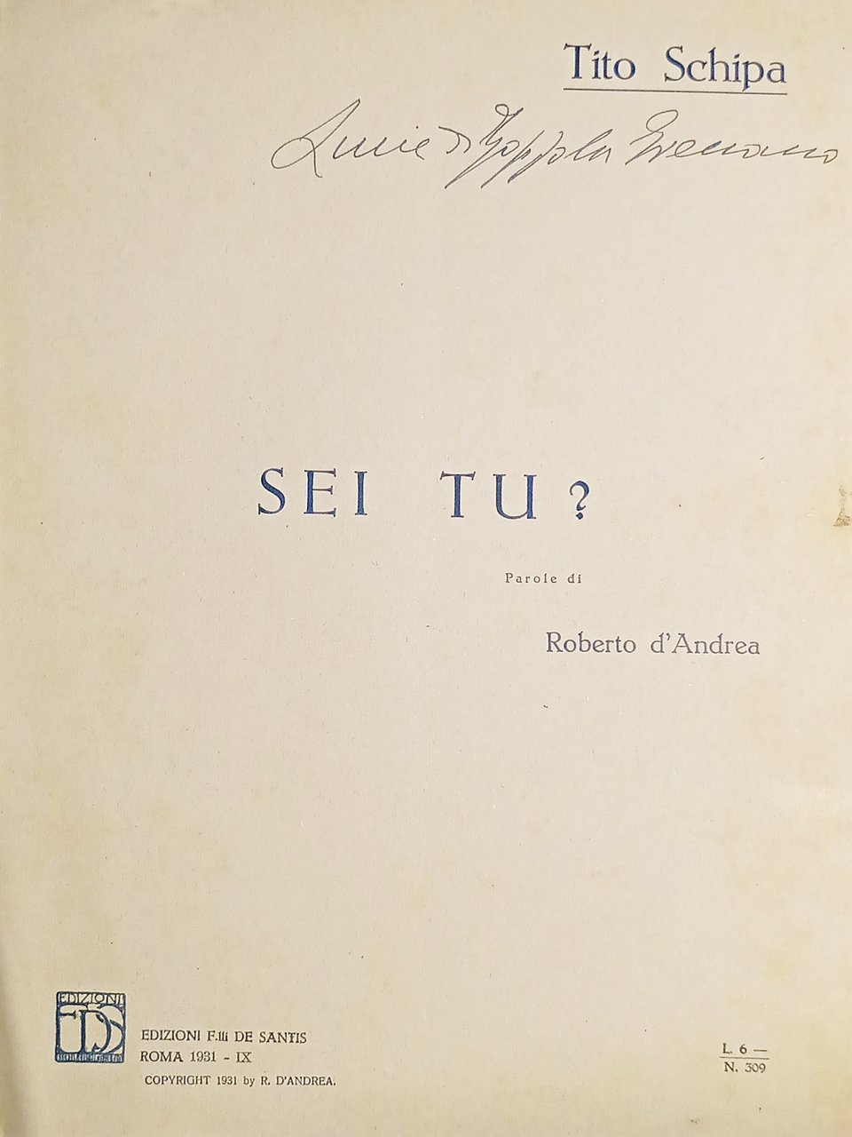 Spartiti - Sei tu? - Per Canto e Piano di … | Immagine principale