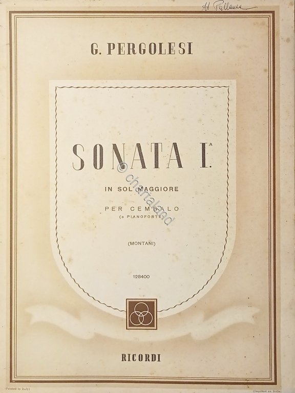 Spartiti - Sonata I in Sol Maggiore per Cembalo (o …