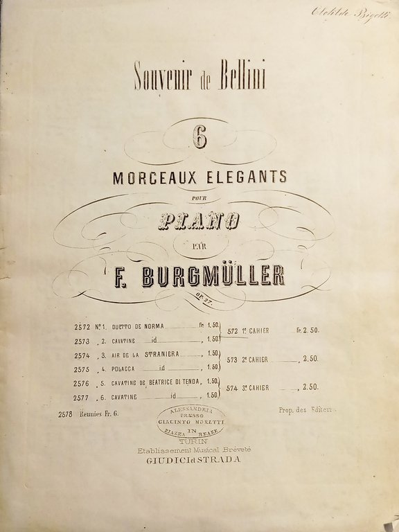 Spartiti - Souvenir de Bellini - Morceaux Elegants pour Piano par F. Burgmüller