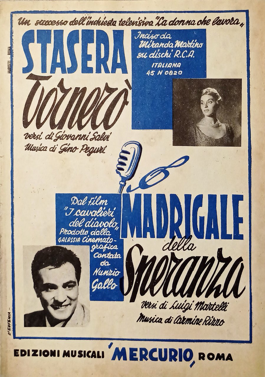 Spartiti - Stasera tornerò - Madrigale della Speranza - 1959