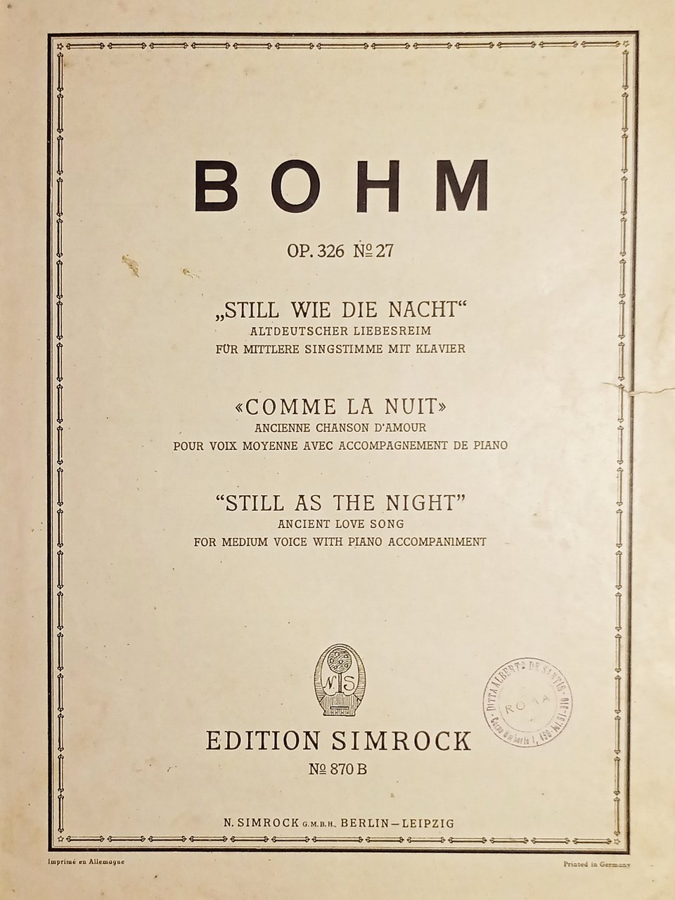 Spartiti - Still wie die Nacht per Canto e Piano … | Immagine principale