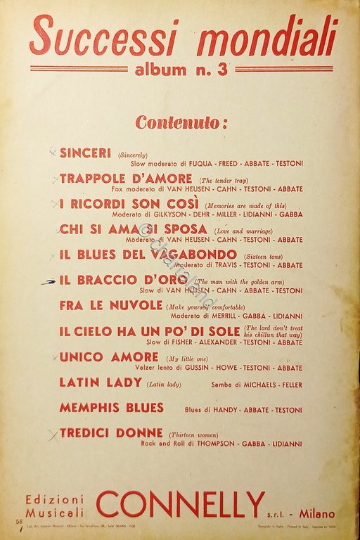 Spartiti - Successi Mondiali - Album N. 3 - 1958