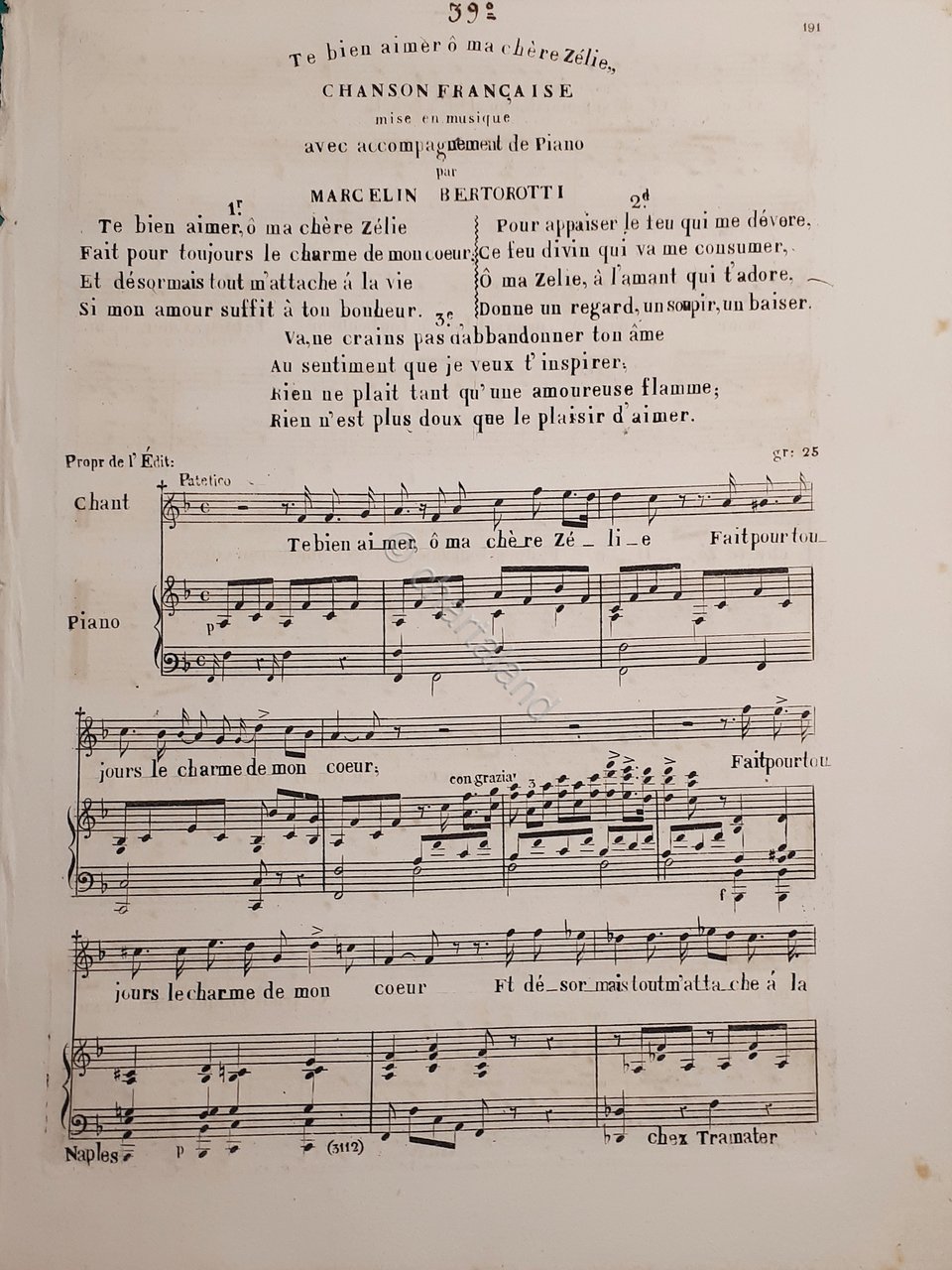 Spartiti - Te bien aimer o ma chere Zelie - … | Immagine principale