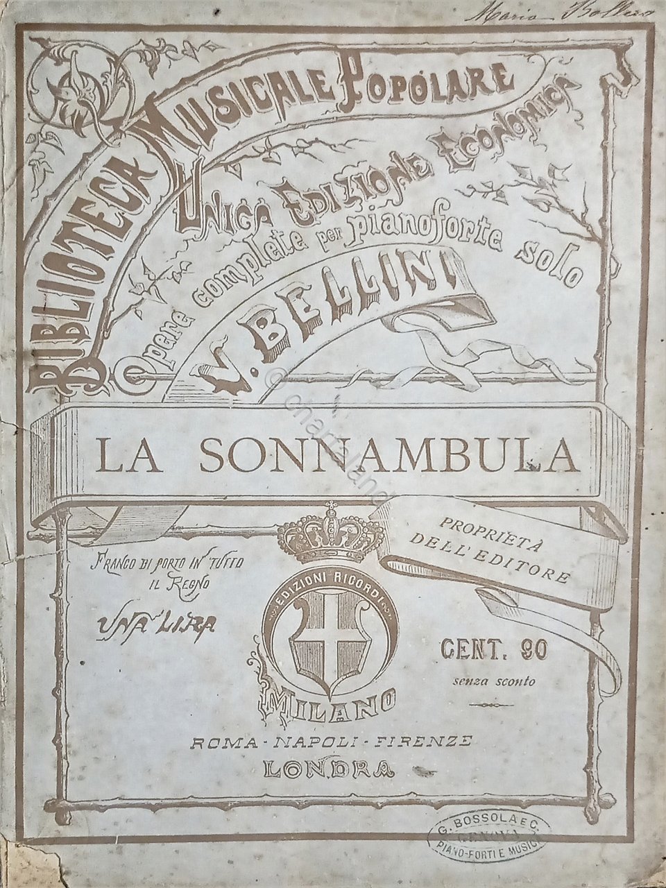 Spartiti - V. Bellini - Opera La Sonnambula per Pianoforte … | Immagine principale