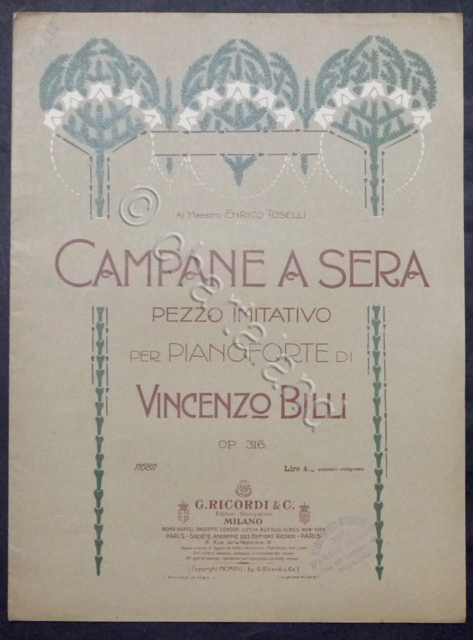 Spartiti - V. Billi - Campane a sera - Pezzo …