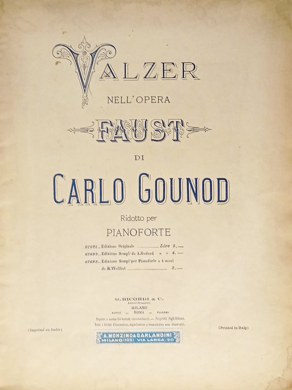 Spartiti - Valzer nell'Opera Faust di Carlo Gounod per Pianoforte