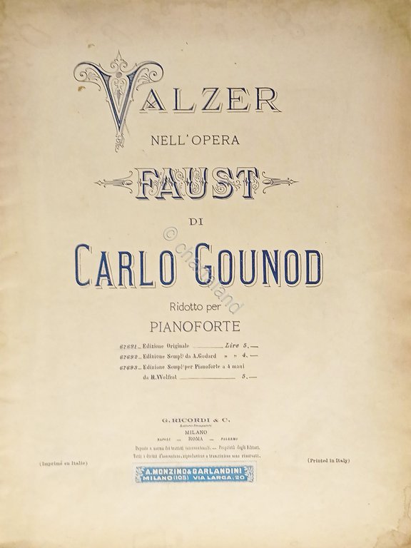 Spartiti - Valzer nell'Opera Faust di Carlo Gounod per Pianoforte