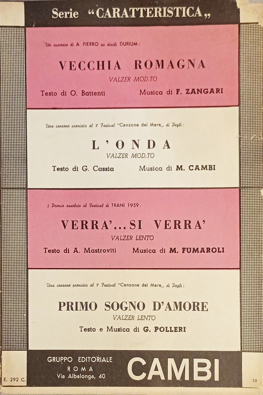 Spartiti - Vecchia Romagna - L'Ondra - Verrà si verrà …