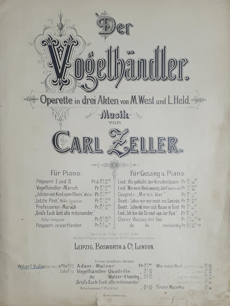 Spartiti - Walzer - Operette der Vogelhändler - Violine - …