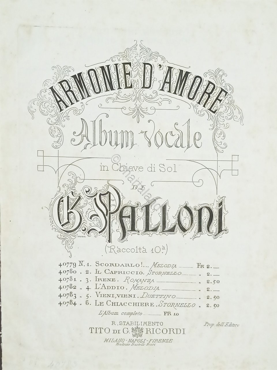 Spartiti Album Vocale di G. Palloni - Armonie d'Amore - …