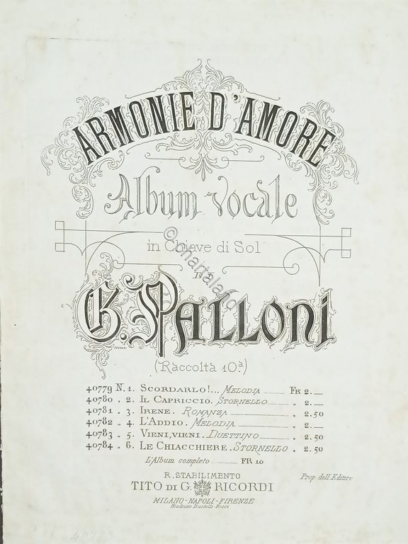 Spartiti Album Vocale di G. Palloni - Armonie d'Amore - …