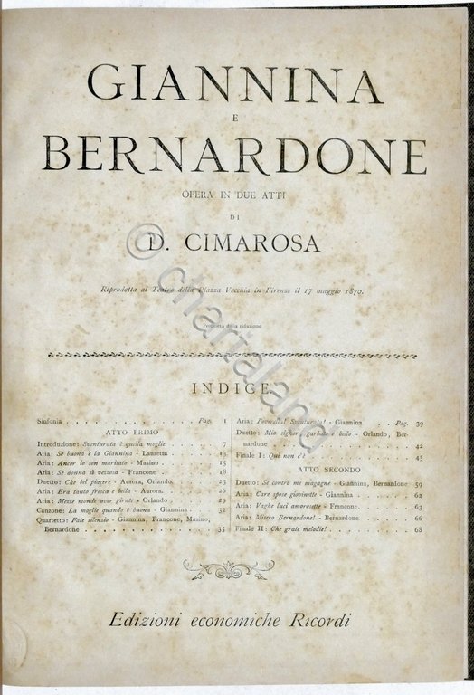 Spartiti Giannina e Bernardone Opera in 2 atti di D. …
