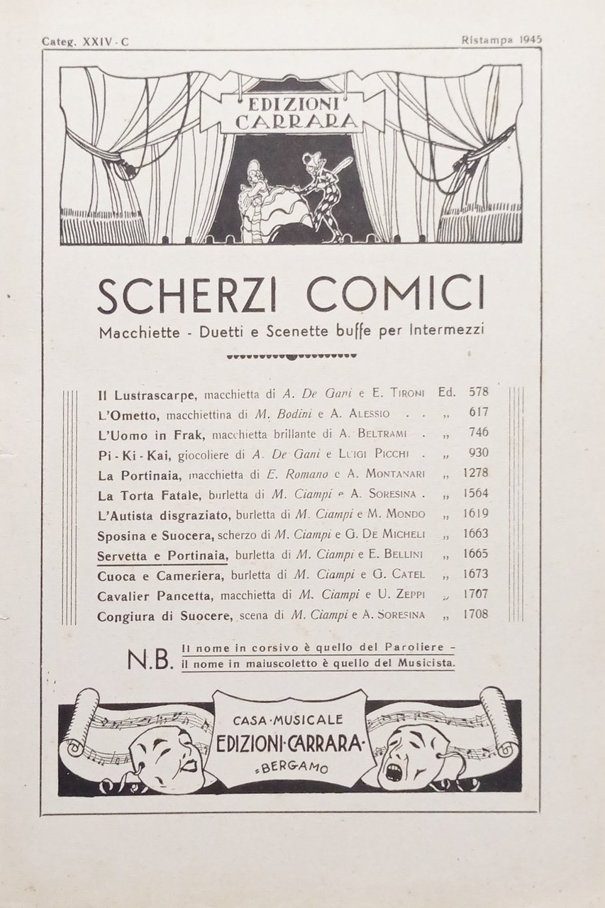 Spartiti Scherzi Comici - Servetta e Portinaia - Burletta di … | Immagine principale