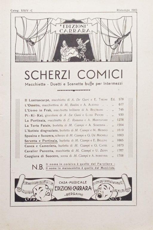 Spartiti Scherzi Comici - Servetta e Portinaia - Burletta di M. Ciampi e Bellini