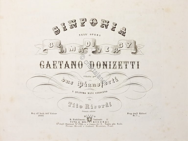 Spartiti Sinfonia nell'Opera Gemma di Vergy di G. Donizetti per …