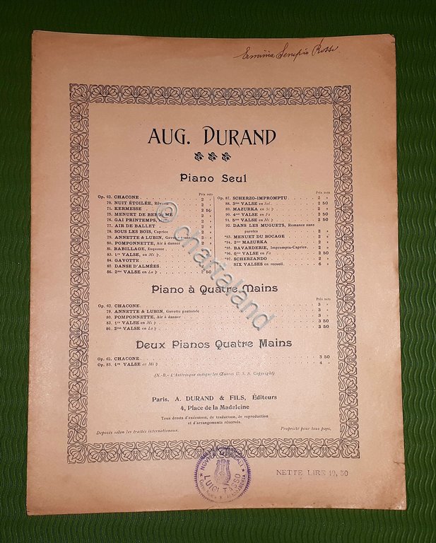 Spartito - Aug. Durand - Pianoforte - Valse - 1900 …