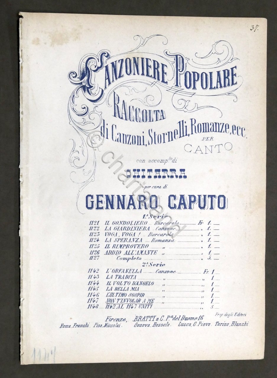 Spartito - Canzoniere Popolare - G. Caputo - Non t'involar …