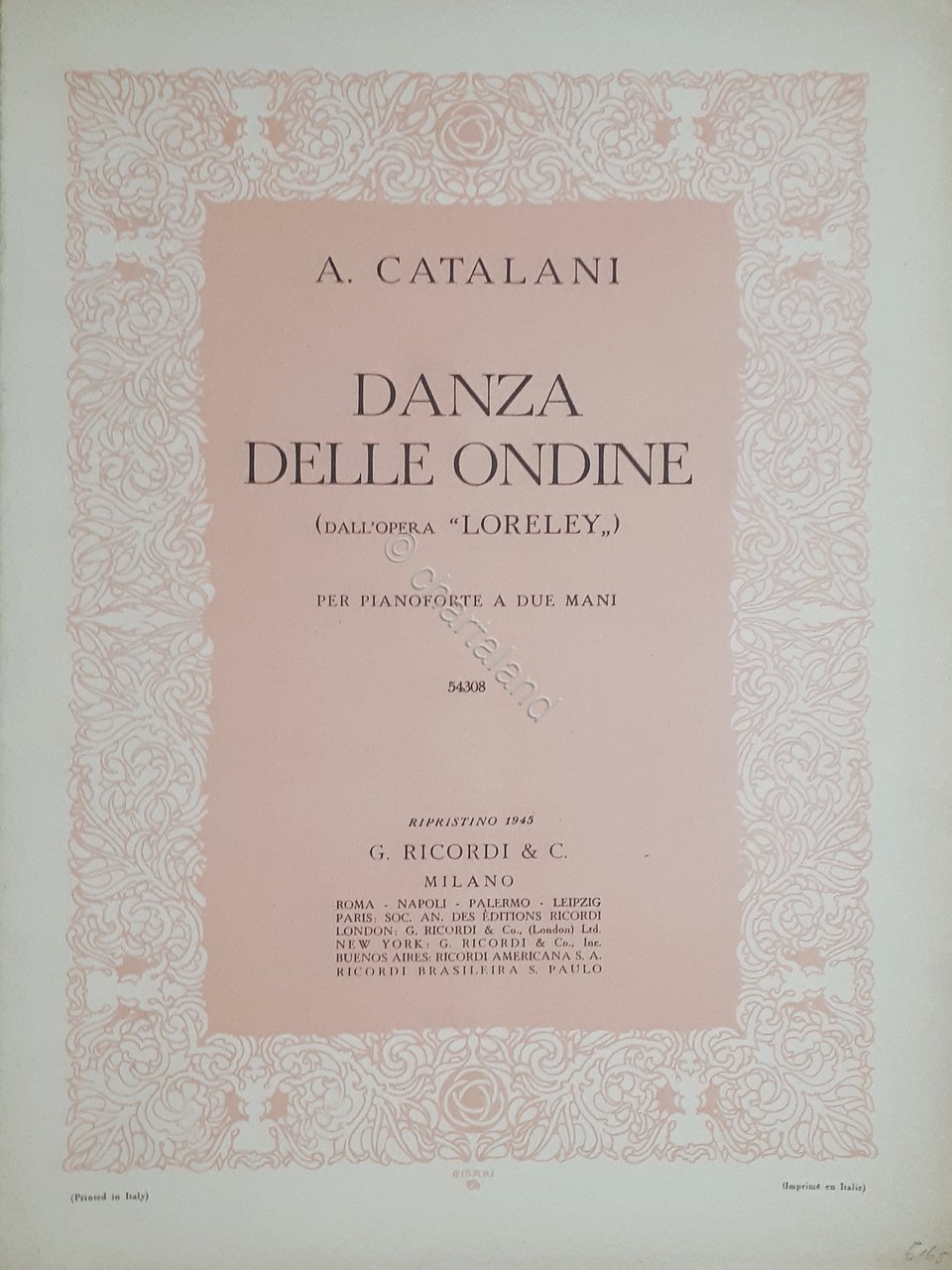 Spartito - Danza delle Ondine - Opera Loreley per Pianoforte … | Immagine principale