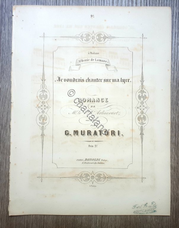 Spartito - Je voudrais chanter sur ma lyre - Romance …