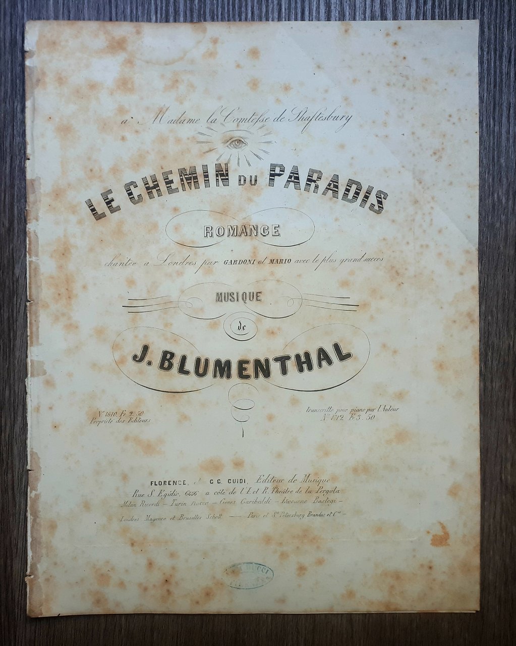 Spartito - Le Chemin du Paradis - Romance per Pianoforte …