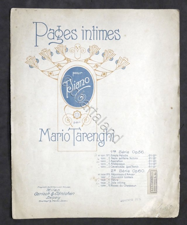 Spartito - M. Tarenghi - Pages intimes - Souvenir lointain... …