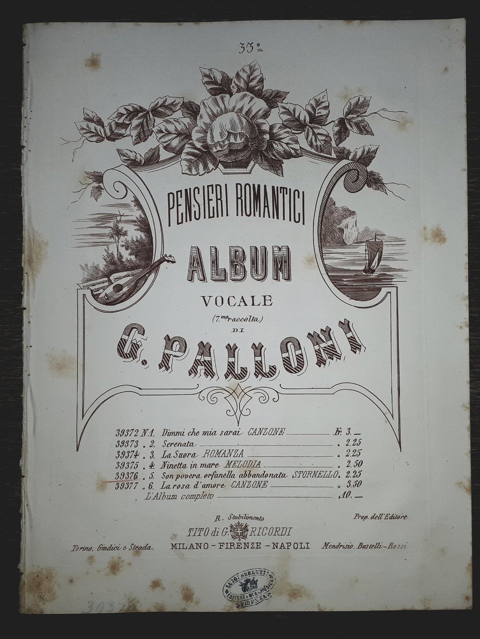 Spartito - Pensieri Romantici - Album vocale - Gaetano Palloni …