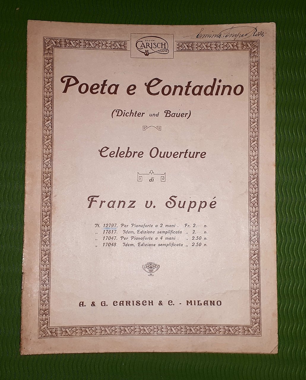 Spartito - Poeta e Contadino - Celebre Ouverture - Franz …