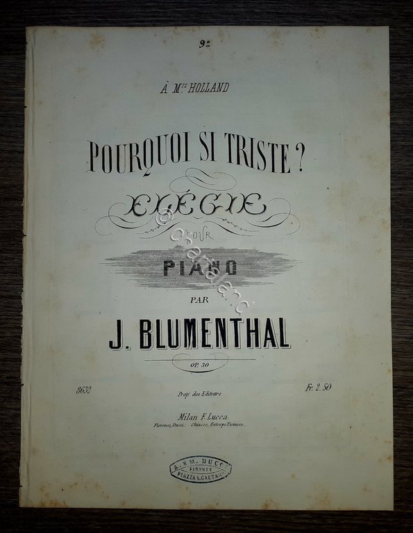 Spartito - Pourquoi si triste? pour Pianoforte par J. Blumenthal