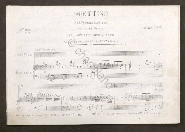 Spartito - S. Mercadante - Duettino Opera Caritea - Canto … | Immagine Gallery 1