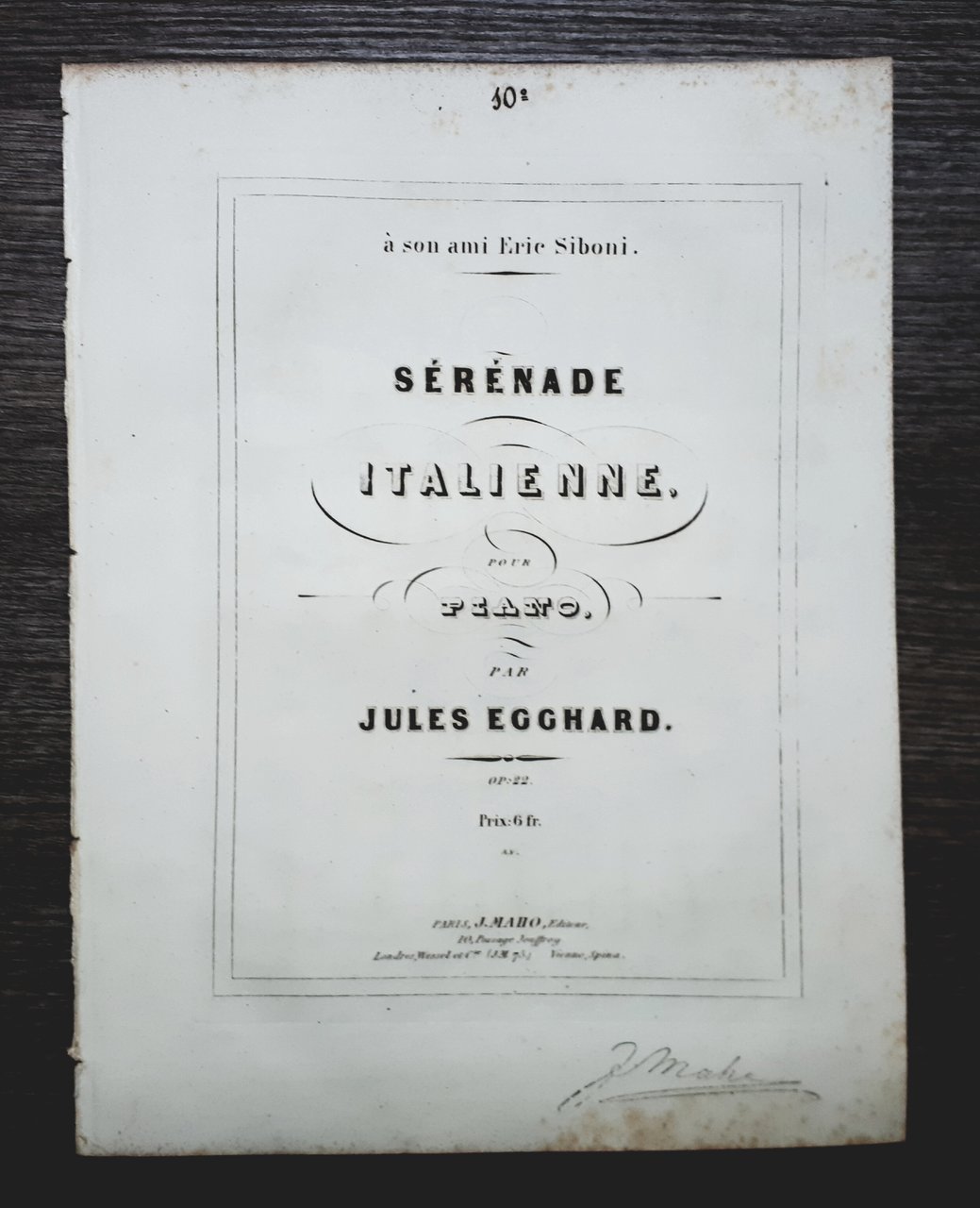Spartito - Sérénade Italienne pour Piano par Jules Egghard
