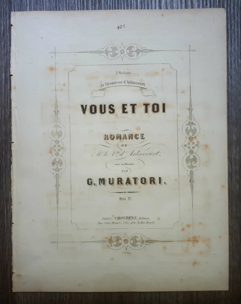 Spartito - Vous et Toi - Romance par G. Muratori …