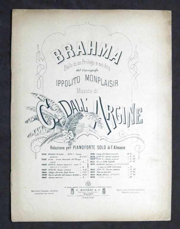 Spartito Dall'Argine - Brahma - Azione Mimica - Pianoforte solo … | Immagine Gallery 1